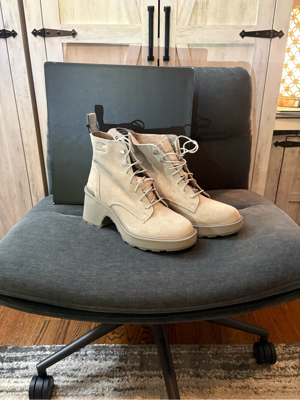 Sorel Beige Suede Lace-Up Chunky Heel Boots